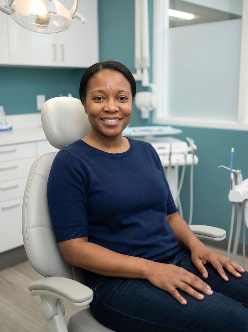 Patient smiling after receiving a dental crown at myDental
