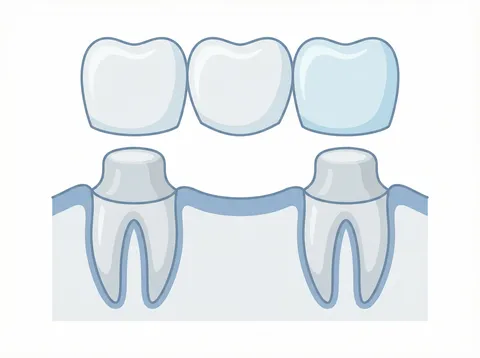 Dental bridge replacing missing teeth anchored to adjacent natural teeth