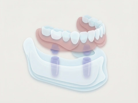 Implant-supported dentures illustration showing secure attachment to dental implants